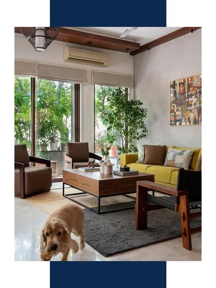 Our "Fusion House" project was featured by Home Publication. This image from the feature shows the living room, a perfect example of the "Contemporary Indian Chic" style we crafted for our clients.