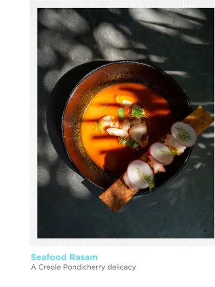 A dish from the Hosa pop-up: Seafood Rasam, a Creole Pondicherry delicacy.