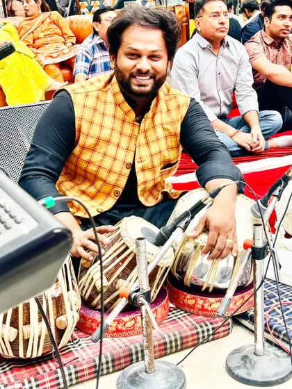 Set up and ready for a Mata Ki Chowki. I provide percussion for all types of devotional gatherings, creating a spiritual and engaging atmosphere.