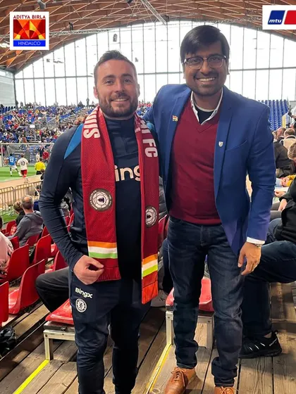With a fellow coach at the MTU Cup. The tournament is also a fantastic learning experience for our coaching staff, exchanging ideas with counterparts from top European clubs.