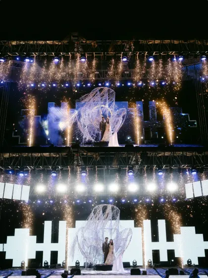 We love a grand sangeet entry. This one featured a massive stage, a custom-built heart structure, and a perfectly timed pyro show that left everyone breathless. We turn your sangeet into a concert-level experience.