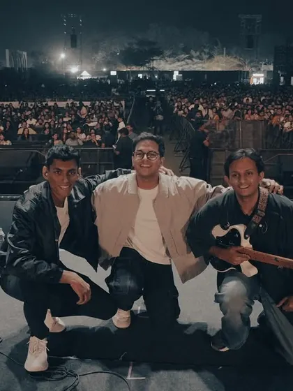 The boys and I on stage in Pune. It had been almost a year since we performed together, but the chemistry was instant. This is my incredible band that makes these big shows possible.