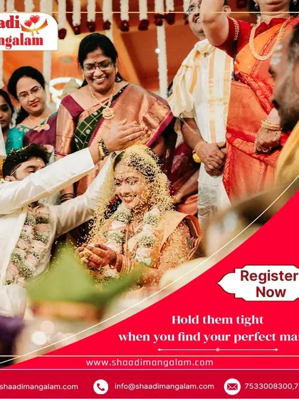 The joyous Talambralu ritual in a South Indian wedding, where the couple showers each other with rice and pearls. Find your perfect match to share these happy moments with.