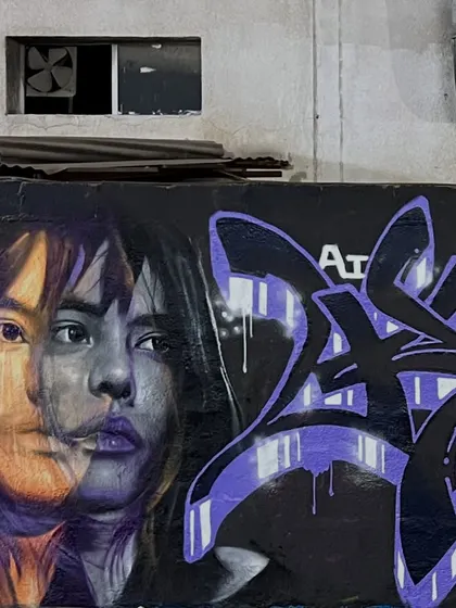 A close-up of the portrait and lettering from the Dubai wall. The split-lighting effect on the face was a cool experiment.