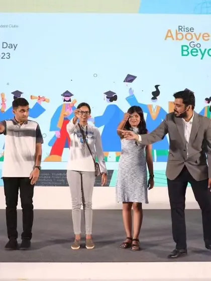A picture from my mentalism performance for Google, engaging with the audience on stage.