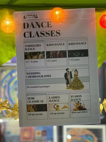A poster detailing my various dance offerings, including different age groups for kids' dance and other specialized choreography services.