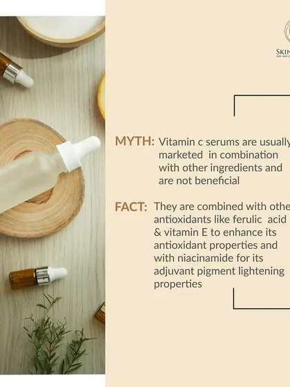 It's a myth that Vitamin C serums combined with other ingredients are less beneficial. In fact, formulations with antioxidants like Ferulic Acid and Vitamin E enhance its protective properties, while Niacinamide adds pigment-lightening benefits.