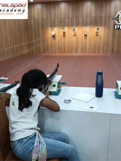 A participant at our summer camp at Nalapad Shooting Academy takes her first shots. Our camps are a fun and engaging way for people of all ages to get introduced to the sport.