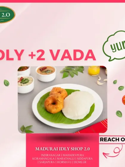 The perfect pairing of soft idli and crispy vadas, a breakfast that we have been serving for decades. It’s a simple, honest, and delicious meal.