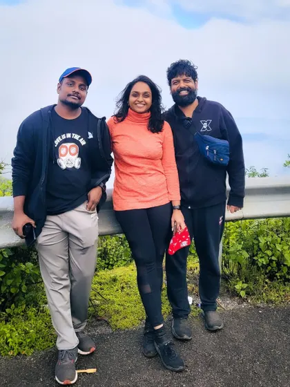 A candid photo of friends enjoying the trip.