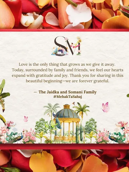 A thank you card is the perfect way to show your gratitude to family and friends. This card features the couple's custom logo and a heartfelt message, surrounded by the beautiful floral illustrations used across their entire wedding stationery suite.
