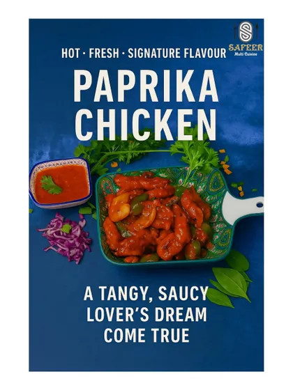 Our Paprika Chicken features juicy pieces of chicken cooked in a tangy and smoky paprika-based sauce. It's a flavorful dish with a balanced spice level, perfect for those who enjoy a zesty kick.