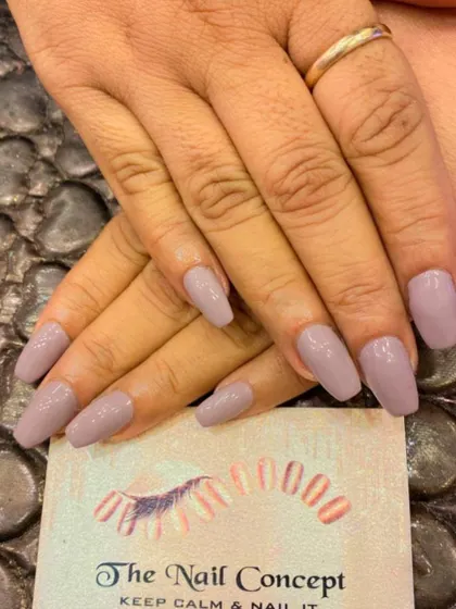 A duplicate of image 175, showing a classic and versatile set of coffin-shaped nails in a solid, muted mauve color.