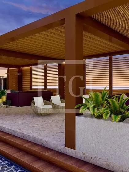 This design for the Noida project includes a large poolside lounge area under a modern pergola, perfect for relaxation and entertainment.