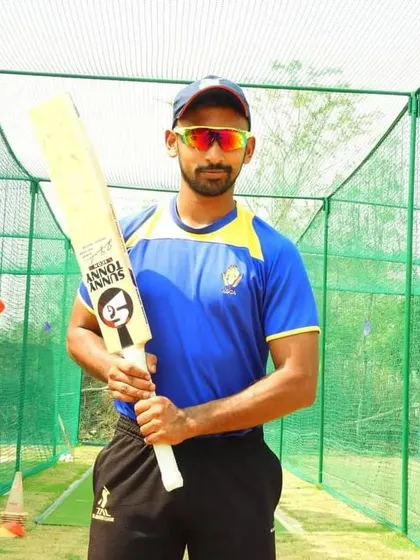 A classic century celebration. Aditya Mani after scoring a tremendous 110 not out in a KSCA 2nd Division League Match, showcasing the consistent high-level performance we instill.