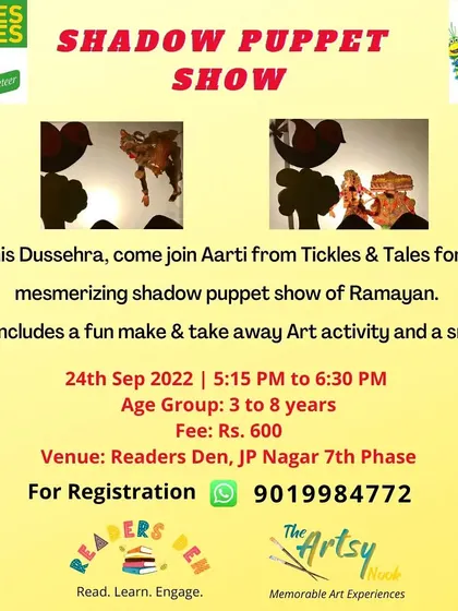 This poster announced our collaboration with Tickles & Tales for a Dussehra special shadow puppet show of the Ramayan, a truly magical experience.