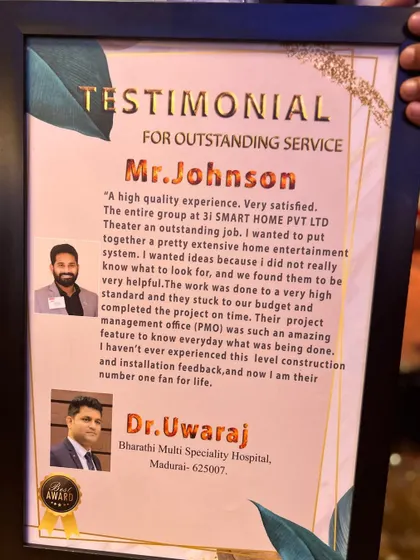 A close-up of the written testimonial from Dr. Uwaraj, praising my team's professionalism, project management, and the amazing final result.
