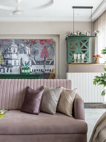 Happiness is a well-styled couch. Here, I've used a mix of pillows in varying textures, patterns, and colors to add personality and warmth, turning a simple sofa into an inviting focal point.