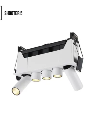 The Shooter 5 is a multi-directional lighting tool. With five independently adjustable heads, this single fixture can illuminate various touchpoints in a room, making it a powerful and efficient solution for retail or gallery spaces.