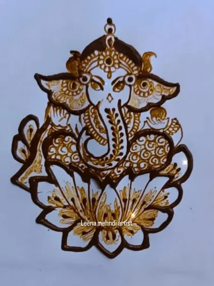 A beautiful depiction of Lord Ganesha seated on a lotus flower. Religious and spiritual motifs are a meaningful part of many mehndi designs, and I teach how to draw them with respect and accuracy.