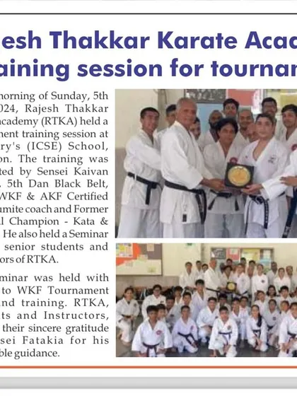 Our academy's tournament training session featured in a local publication. We are committed to providing our students with the best possible preparation for competitions.