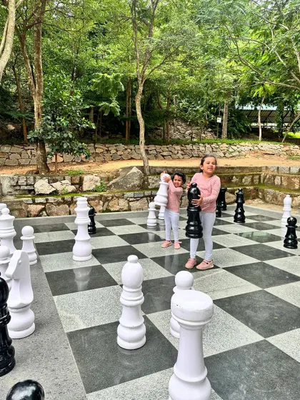 Kids enjoy the novelty of playing with life-sized chess pieces in our beautiful, tree-lined game area. It's a perfect photo opportunity and a fun mental challenge.