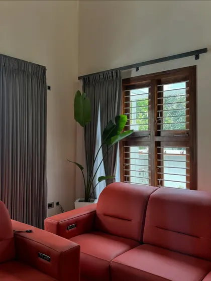 A Bird of Paradise plant adds a touch of the exotic to this living room. Placed by the window, it gets ample light while its large leaves create a beautiful silhouette against the wooden shutters.