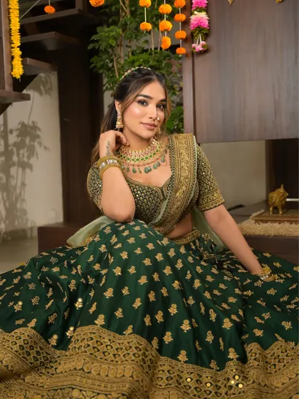 Posed and powerful, this image showcases the complete festive look, perfect for Navratri or a wedding event.