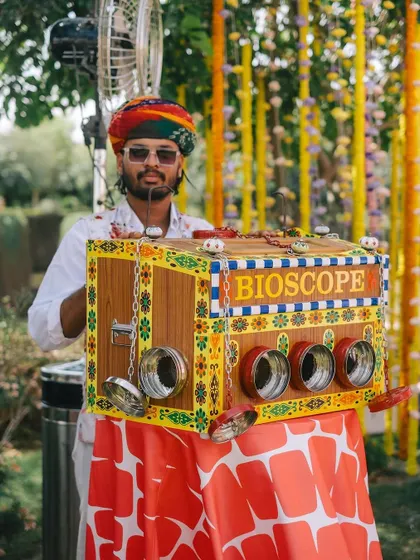 We incorporated fun, interactive elements like this vintage-style bioscope, adding a touch of nostalgia and entertainment to the bazaar theme. It's these unique details that make an event memorable.