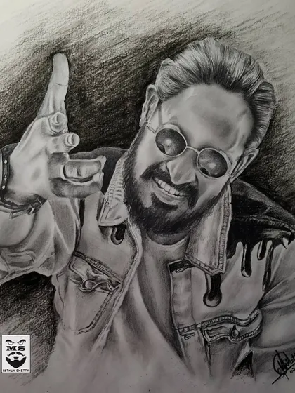 A dynamic pencil sketch of rapper Emiway Bantai. I used energetic lines and heavy charcoal shading to match his stage persona and capture the motion in this pose.