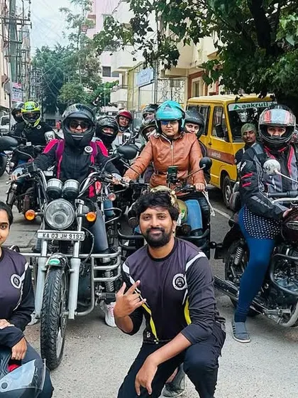 The team assembled for the Savandurga Hills ride. It's a mix of new and experienced riders, all supporting each other.