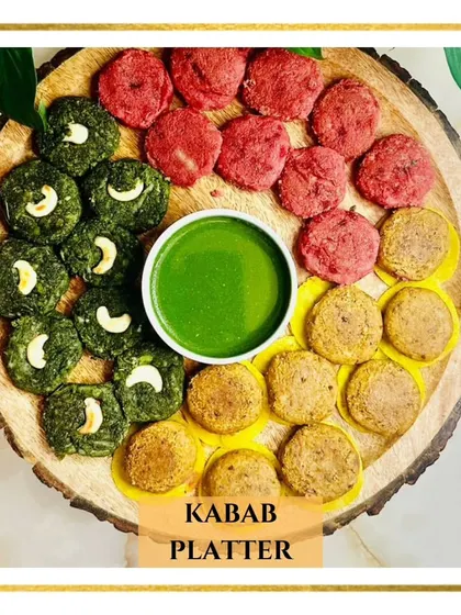 For all the kebab lovers, our amazing Kebab Platter. This platter comes with hara bhara kebab, galouti kebab, and beetroot kebab, served with mint chutney.