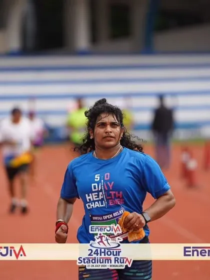 Focused and determined during my first-ever running event, the EnerJiya 24-Hour Stadium Run. This was a huge step outside my comfort zone.