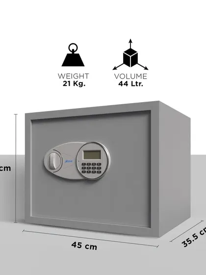 A dimensional graphic of the Tusker-44 safe, clearly labeling its height, width, and depth for easy space planning.