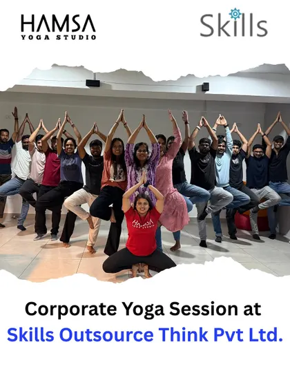 The team at Skills Outsource comes together for a group photo after our session. The smiles and balanced poses reflect a successful and energizing workplace wellness event.