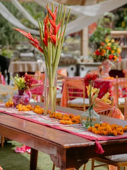 These images and videos showcase the rich variety of details, floral arrangements, and decor elements that bring our vibrant Haldi and Mehendi celebrations to life.