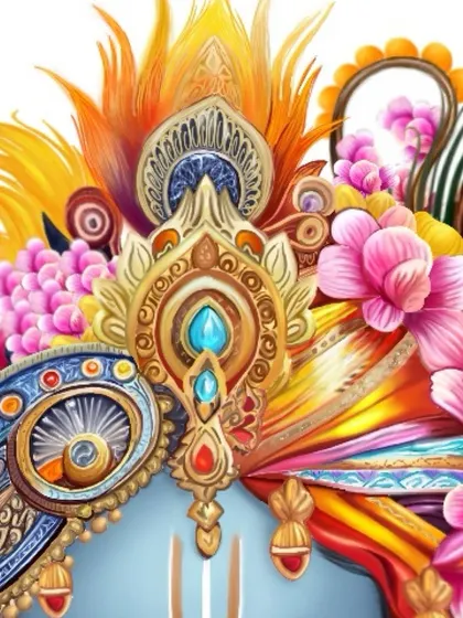 A detailed view of the crown from a commissioned digital painting of Lord Krishna. I focused on the texture of the peacock feather and the glow of the jewels.