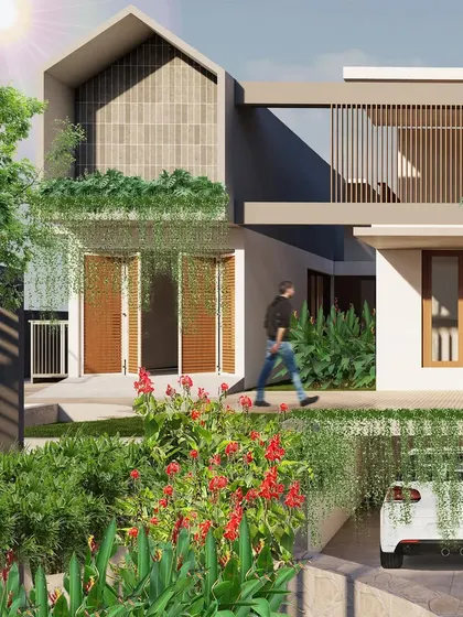 This design for a home in Mangalore focuses on creating pleasant living conditions while reducing energy consumption. The use of skylights, *jaali* work, and breezeways for natural airflow connects indoor and outdoor spaces.