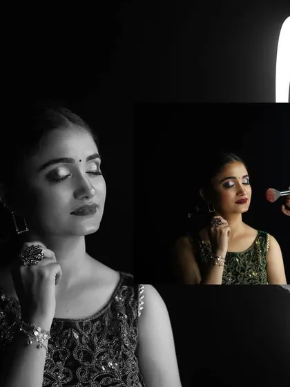 This image gives a glimpse into my collaborative process. It shows both the polished final portrait and the behind-the-scenes moment with the makeup artist, highlighting the teamwork that goes into creating the perfect look for your portfolio.