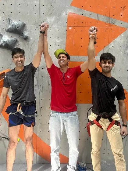 The podium is full of talent. Here are more winners from the Men's Speed Climbing competition, celebrating their achievements.