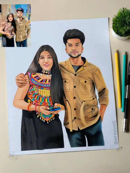 The vibrant, traditional attire in this A3 colored pencil portrait makes it stand out. I took extra care to draw the intricate patterns of the girl's dress, making it a colorful celebration of culture and love.