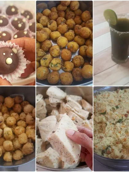 More delicious items from a birthday party menu. You can see chocolate balls for the kids, along with traditional snacks and a refreshing welcome drink for the adults.