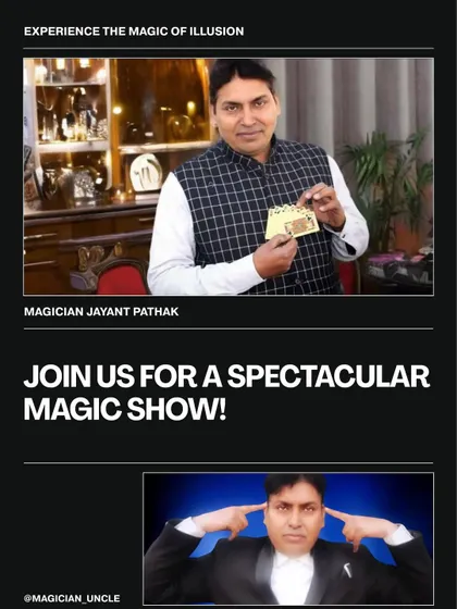 This is a promotional graphic I use for my shows, highlighting my services as an illusionist and mentalist. It captures the wonder and excitement I aim to create.