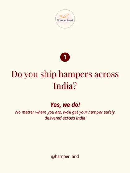 Answering a common question: "Do you ship hampers across India?" Yes, I do! This graphic confirms my pan-India delivery service.