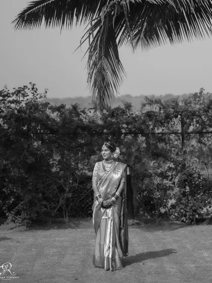 A black and white version of the wide portrait, creating a dramatic and timeless image.