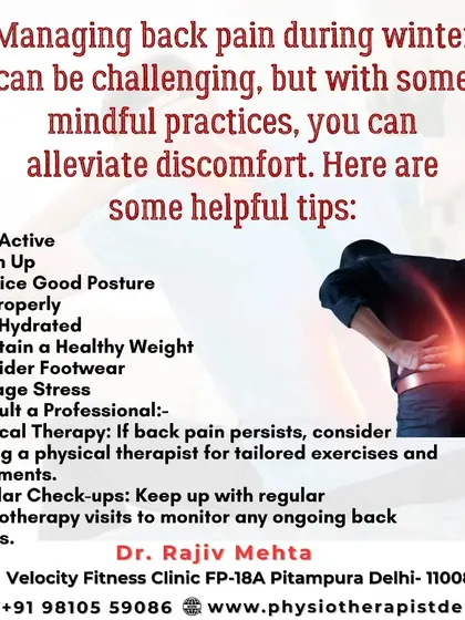 Managing back pain in the winter can be challenging. I advise patients to stay active, warm up properly, and maintain good posture to alleviate discomfort.