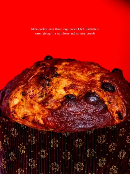 The beautiful dark dome of my Panettone, slow-cooked over three days for an airy crumb.