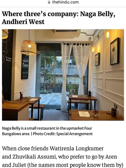 Our feature in The Hindu, which described our small restaurant as a place that offers a peep into the simplicity of Naga cuisine with genuine warmth. We are so thankful for their words.