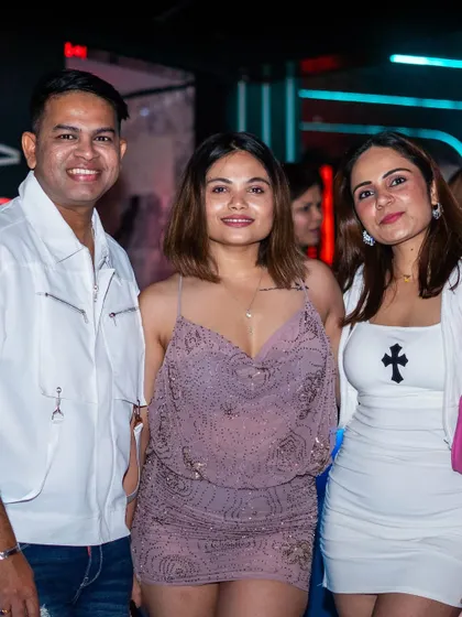 A group of friends looking glamorous at the launch event.