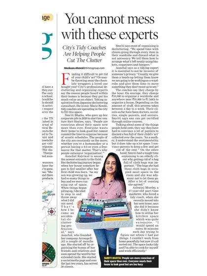 A throwback to when I was featured in the Sunday edition of The Times of India. I'm so grateful for the love and for the opportunity to share my passion for helping people cut the clutter.